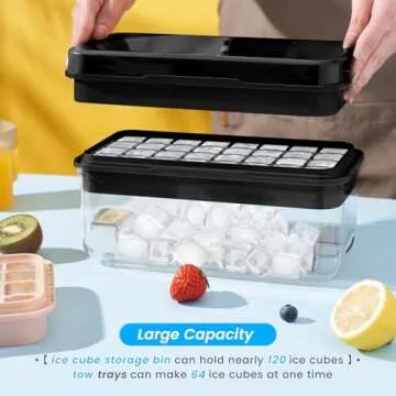 PHINOX Ice Cube Tray with Lid and Bin - 64 Pieces