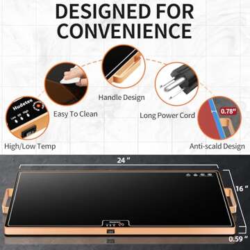 Food Warming Mat（Large 24"x16"），Food Warmer with Thermostat and Full Surface Heating，Food Warming Tray for Parties Buffet with 2 Temperature Modes ，Gatherings，Gold Edge Handles Warming Mat for Food