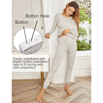 Ekouaer Striped Nursing Pajama Set for New Moms