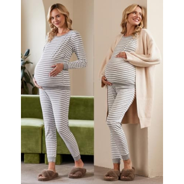 Ekouaer Striped Nursing Pajama Set for New Moms