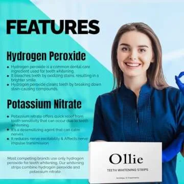 Ollie Teeth Whintening Strips 24 Strips, 12 Treatments, Includes Shade Guide to Track Progress, Super Sticky Non - Sensitive White Strips for Teeth Whitening