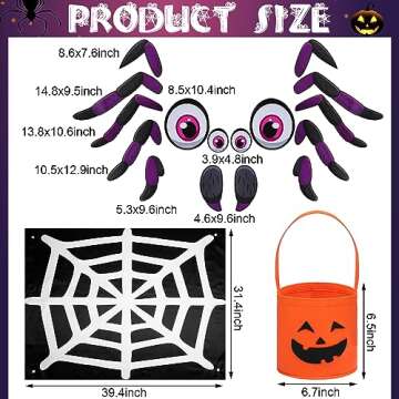 Libima 5 Sets Halloween Trunk or Treat Car Decoration Kit Spider Face Trunk or Treat Kit Halloween Inflatable Spiders Ring Toss Game Set Pumpkin Goody Bucket Spiderweb Backdrop for Party Supplies Gift