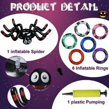 Libima 5 Sets Halloween Trunk or Treat Car Decoration Kit Spider Face Trunk or Treat Kit Halloween Inflatable Spiders Ring Toss Game Set Pumpkin Goody Bucket Spiderweb Backdrop for Party Supplies Gift