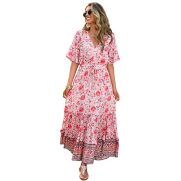 R.Vivimos Women's Summer Floral Midi Dress in Pink