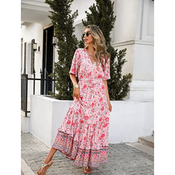 R.Vivimos Women's Summer Floral Midi Dress in Pink