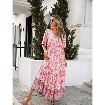 R.Vivimos Women's Summer Floral Midi Dress in Pink