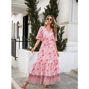 R.Vivimos Women's Summer Floral Midi Dress in Pink