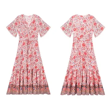 R.Vivimos Women's Summer Floral Midi Dress in Pink