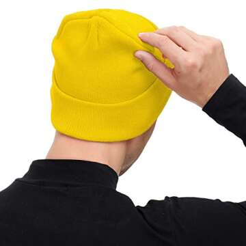 Mens Beanie Hats for Winter Women Slouchy Beanies Unisex Cuffed Knit Hat Skull Cap Yellow One Size