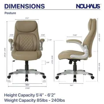 Nouhaus +Posture Ergonomic PU Leather Office Chair. Click5 Lumbar Support with FlipAdjust Armrests. Modern Executive Chair and Computer Desk Chair (Taupe)