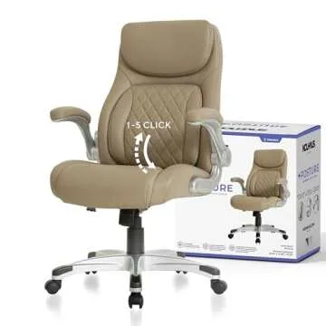 Nouhaus +Posture Ergonomic PU Leather Office Chair. Click5 Lumbar Support with FlipAdjust Armrests. Modern Executive Chair and Computer Desk Chair (Taupe)