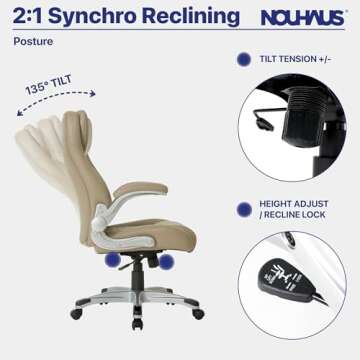 Nouhaus +Posture Ergonomic PU Leather Office Chair. Click5 Lumbar Support with FlipAdjust Armrests. Modern Executive Chair and Computer Desk Chair (Taupe)