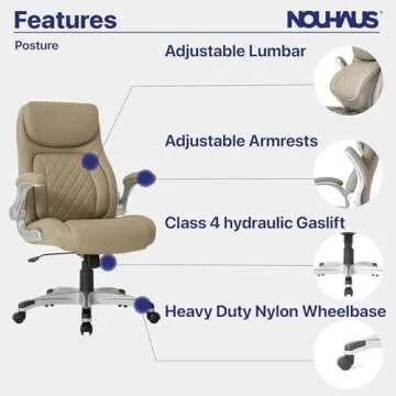 Nouhaus +Posture Ergonomic PU Leather Office Chair. Click5 Lumbar Support with FlipAdjust Armrests. Modern Executive Chair and Computer Desk Chair (Taupe)