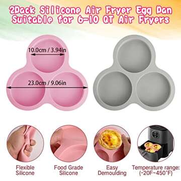 Abnaok 2PCS Silicone Air Fryer Egg Pan with 6PCS Reusable Silicone Baking Cups, Non-Stick Air Fryer ...