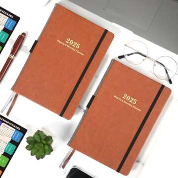 2025 Planner - Weekly, Monthly with Stickers, Elegant Design