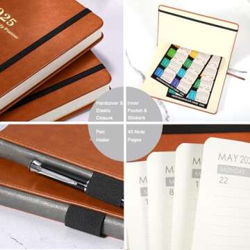 2025 Planner - Weekly, Monthly with Stickers, Elegant Design