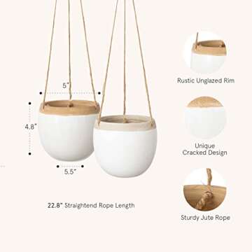 LA JOLIE MUSE Ceramic Hanging Planters Plant Pots - 5.5 Inch White Indoor Hanging Pots Modern Plant ...