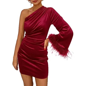 PRETTYGARDEN Women's Fall Velvet Bodycon Dress - One Shoulder, Party Ready!