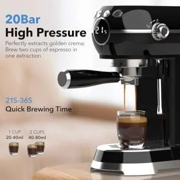 HBN Espresso Machine, 20 Bar Professional Espresso Maker with Milk Frother Steam Wand, Compact Coffee Machine with 27oz Removable Water Tank for Cappuccino, Latte, Americano