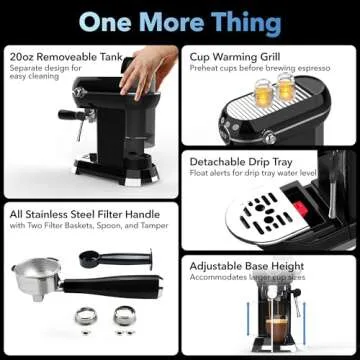 HBN Espresso Machine, 20 Bar Professional Espresso Maker with Milk Frother Steam Wand, Compact Coffee Machine with 27oz Removable Water Tank for Cappuccino, Latte, Americano