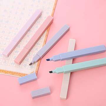 Yamadura Highlighter Marker Set - 6 Pastel Colors for Easy Use