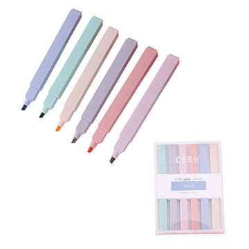 Yamadura Highlighter Marker Set - 6 Pastel Colors for Easy Use