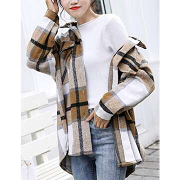 Springrain Women's Wool Blend Plaid Button Down Shacket - Chic & Versatile