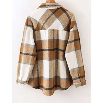Springrain Women's Wool Blend Plaid Button Down Shacket - Chic & Versatile