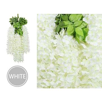 U'Artlines 24 Pack (Total 86.4 Feet) Artificial Fake Wisteria Vine Rattan Hanging Garland Silk Flowers String Home Party Wedding Decor (24, White)