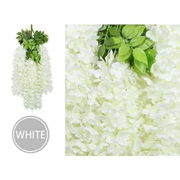 U'Artlines 24 Pack (Total 86.4 Feet) Artificial Fake Wisteria Vine Rattan Hanging Garland Silk Flowers String Home Party Wedding Decor (24, White)