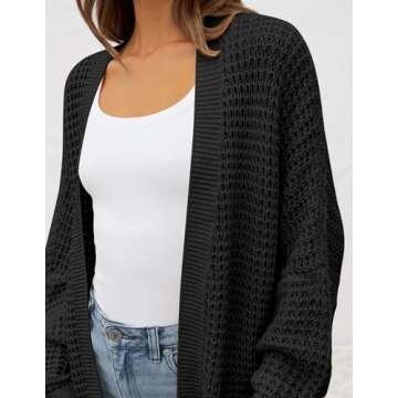 ZESICA Women's Fall Long Batwing Sleeve Open Front Chunky Knit Cardigan Sweater,B&Black,Large