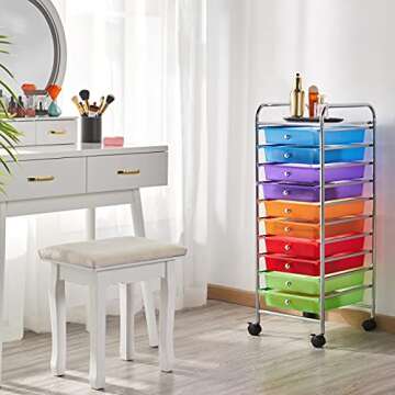 Yaheetech 10 Drawer Cart Rolling Plastic Storage Cart and Organizer Multipurpose Mobile Rolling Util...