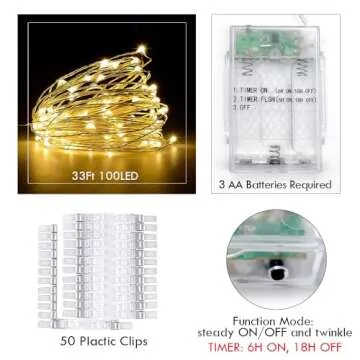 BRYUBR Photo Clip String Light 33Ft LED Decor