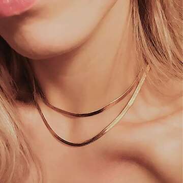 Turandoss Dainty Gold Thick Snake Choker - 14K Gold Paperclip Flat Herringbone Snake Chain Choker Pa...