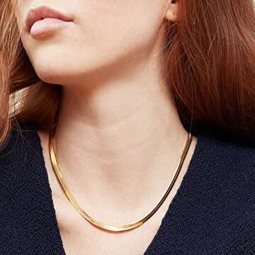 Turandoss Dainty Gold Thick Snake Choker - 14K Gold Paperclip Flat Herringbone Snake Chain Choker Paperclip Chain for Women 4MM Snake Chain Necklace