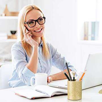 Elegant PU Glitter Pen Holder for Luxurious Organization