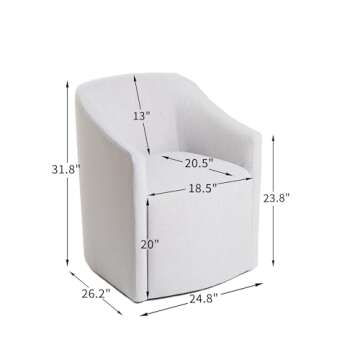 KINWELL 25" Wide Upholstered Dining Chairs with Casters Modern Performance Fabric No Assembly Barrel...