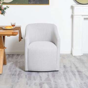 KINWELL 25" Wide Upholstered Dining Chairs with Casters Modern Performance Fabric No Assembly Barrel Back Rolling Dining Armchair for Kitchen Dining Room Living Room (Light Gray)