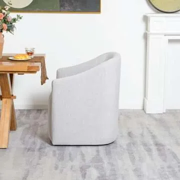 KINWELL 25" Wide Upholstered Dining Chairs with Casters Modern Performance Fabric No Assembly Barrel Back Rolling Dining Armchair for Kitchen Dining Room Living Room (Light Gray)
