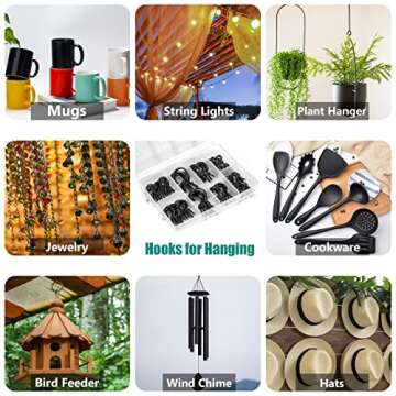 EIENHOSHI 105 Pcs Screw Hooks, 6 Sizes Black Cup Hooks, Screw Hooks for Hanging, Metal Cup Hooks Screw in (1/2", 5/8", 3/4", 7/8", 1'', 1-1/4")
