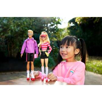 Barbie Fashionistas Set with 2 Fashion Dolls & 6 Accessories, Roller-Skating Ken, 65th Anniversary C...