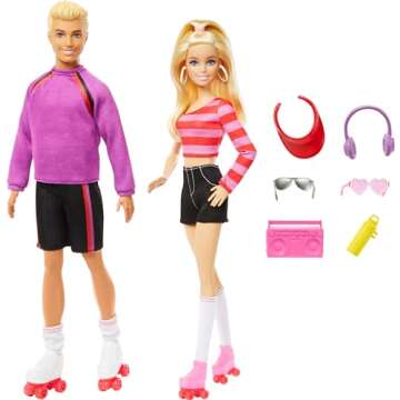 Barbie Fashionistas Set with 2 Fashion Dolls & 6 Accessories, Roller-Skating Ken, 65th Anniversary Collectible