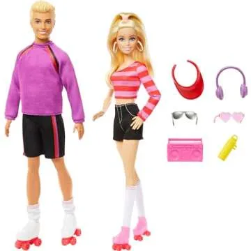 Barbie Fashionistas Set with 2 Fashion Dolls & 6 Accessories, Roller-Skating Ken, 65th Anniversary Collectible