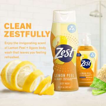 Zest Lemon Peel and Agave Body Wash - Invigorating and Energizing Ingredients Refresh, Moisturize and Soothe your Skin - 16.5 Fl Oz - Pack of 6
