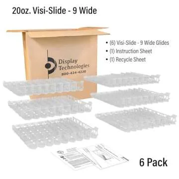 Visi-Slide 20oz Soda Beverage Dispenser - Gravity Fed Glide for Angled Shelves for Coolers, Commercial Refrigerators, Cold Vaults (Pack of 6) Drink Organizer for Cans, Bottles and More