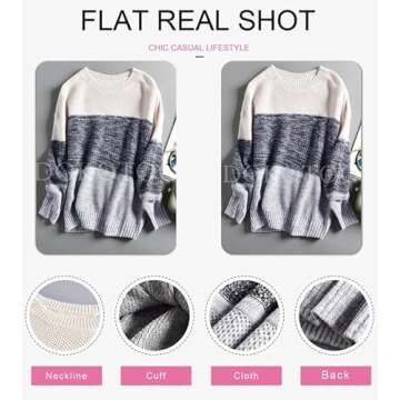 Dokotoo Women's Color Block Sweaters Winter Crewneck Long Sleeve Striped Fall Sweaters for Women Comfy Loose Knit Jumpers Pullovers Tops Gray Small