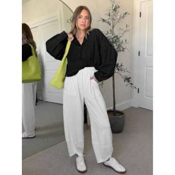 PLNOTME Womens Denim Tops Pullover Trendy Casual V Neck Loose Fit Puff Sleeve Jean Cotton Shirts