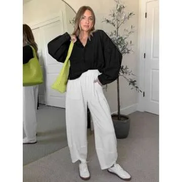 PLNOTME Womens Denim Tops Pullover Trendy Casual V Neck Loose Fit Puff Sleeve Jean Cotton Shirts