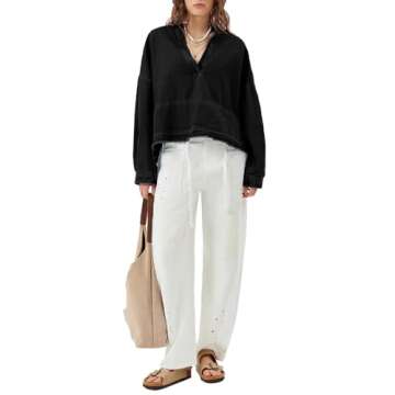 PLNOTME Womens Denim Tops Pullover Trendy Casual V Neck Loose Fit Puff Sleeve Jean Cotton Shirts