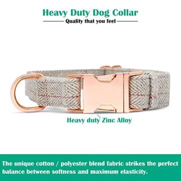 BYLEEDUR Heavy Duty Dog Collar and Leash (6.6') Set, Exceptionally Elegant with Rose Gold, 3 Adjustable Lengths & Timeless, Soft and Comfortable (L (15.7''-24''), Beige)